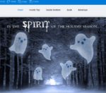 Ghosts flying through a blue-gray forest with a caption above that reads 'In the Spirit of the Holiday Season.'