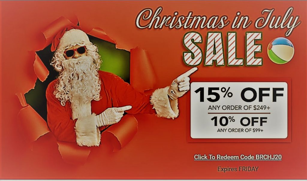 Christmas in July promo with Santa in sunglasses