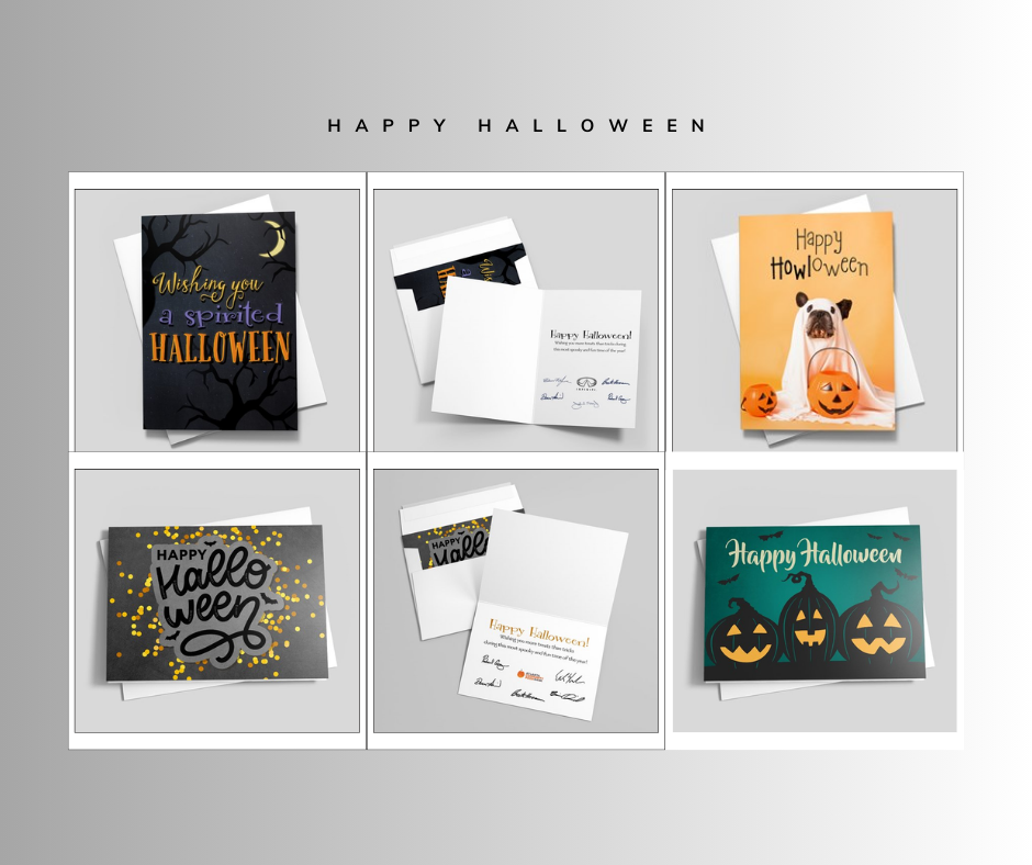 Various business-related Halloween cards from Brookhollow
