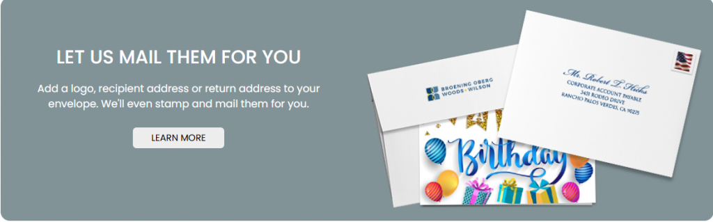 Advertisement for full greeting card mailing service at Brookhollow.